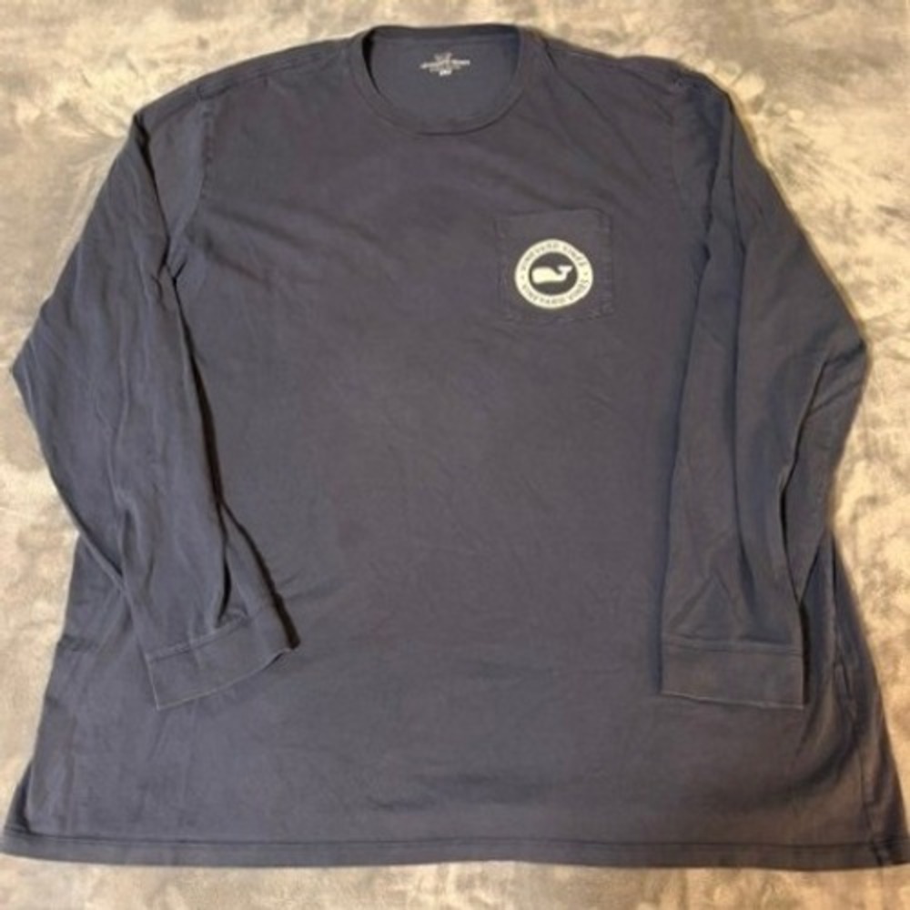 Vineyard Vines Mens 3XLT Navy Blue Long Sleeve Pocket Graphic Whale T-Shirt